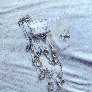 Dressy Silver Crystal Necklace w/ Earrings
